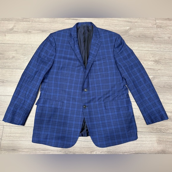 Ermenegildo Zegna mens 52R blue‎ plaid Achillfarm Milano wool silk sport coat